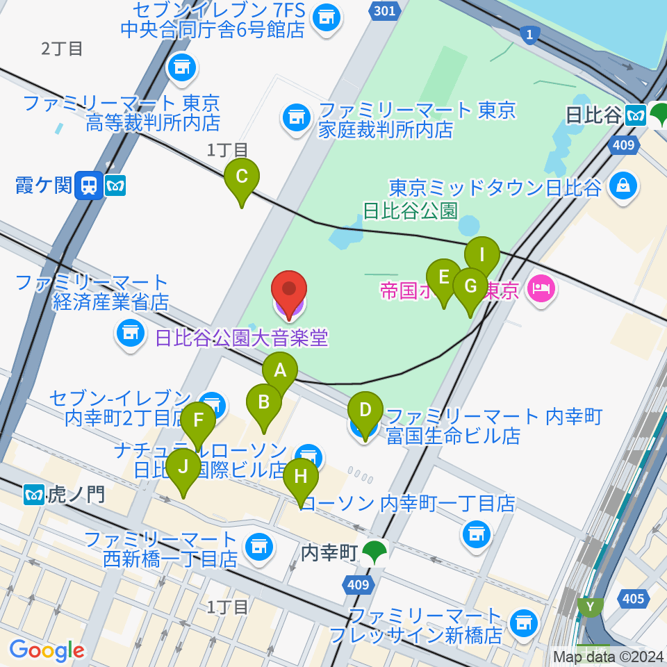 日比谷公園大音楽堂（日比谷野音）周辺の駐車場・コインパーキング一覧地図