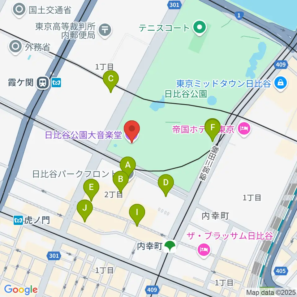 日比谷野音周辺の駐車場・コインパーキング一覧地図