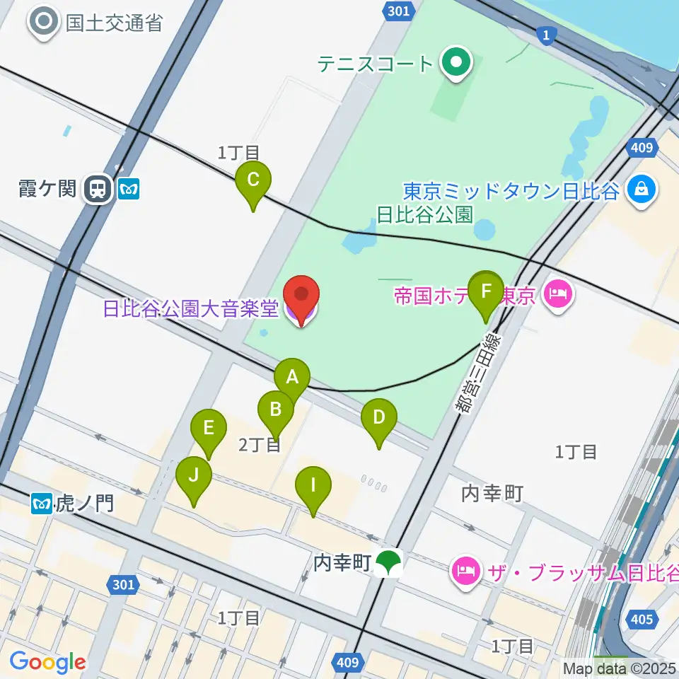 日比谷野音周辺の駐車場・コインパーキング一覧地図