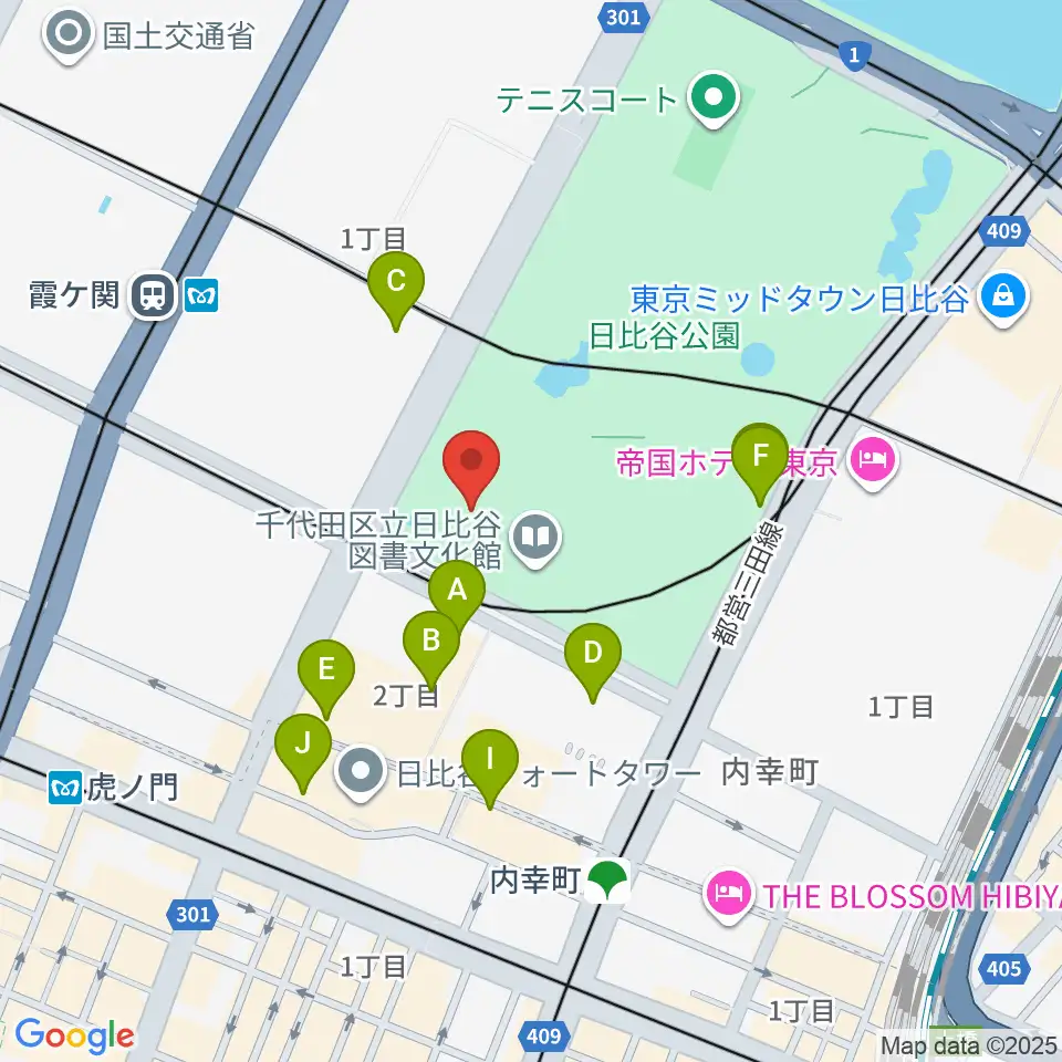 日比谷野音周辺の駐車場・コインパーキング一覧地図