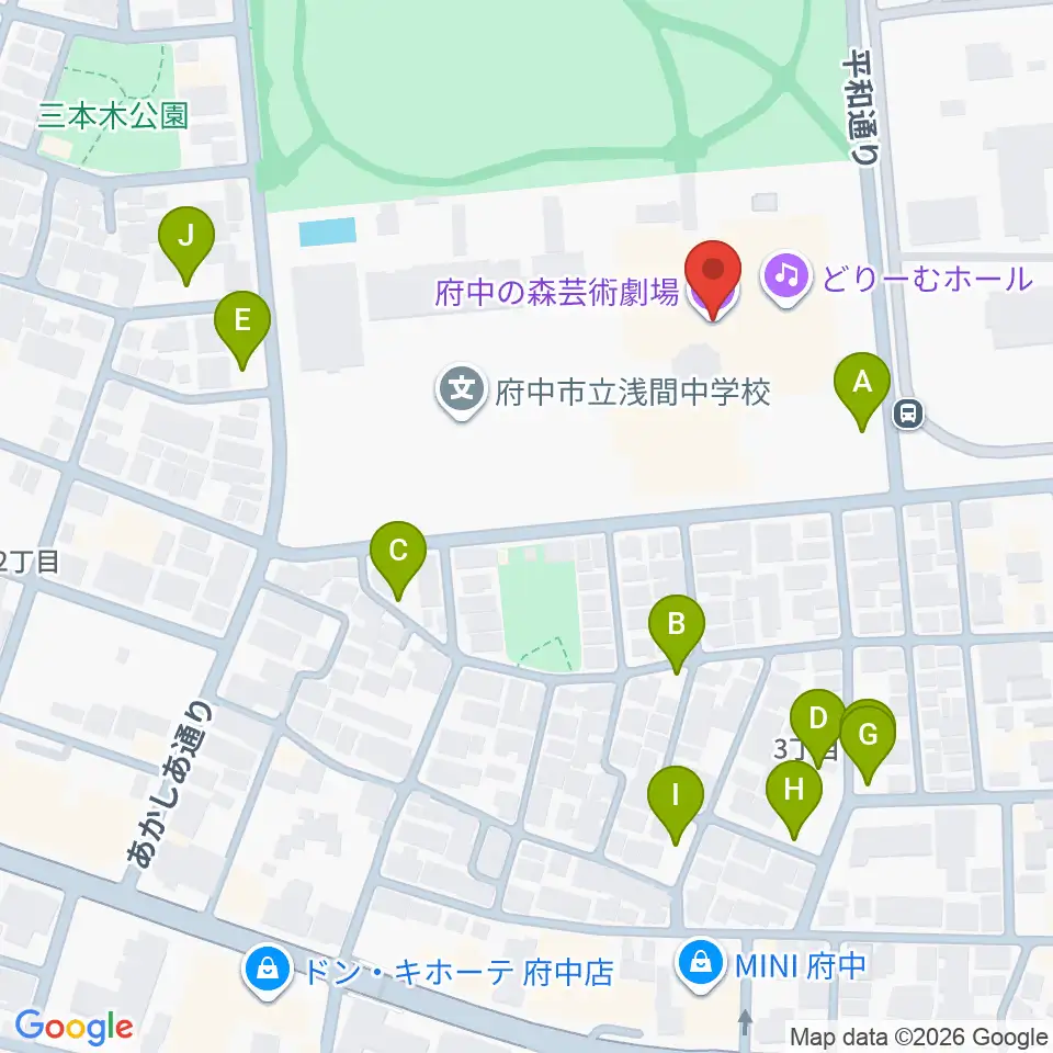 府中の森芸術劇場 どりーむホール 周辺の駐車場 コインパーキング一覧マップ