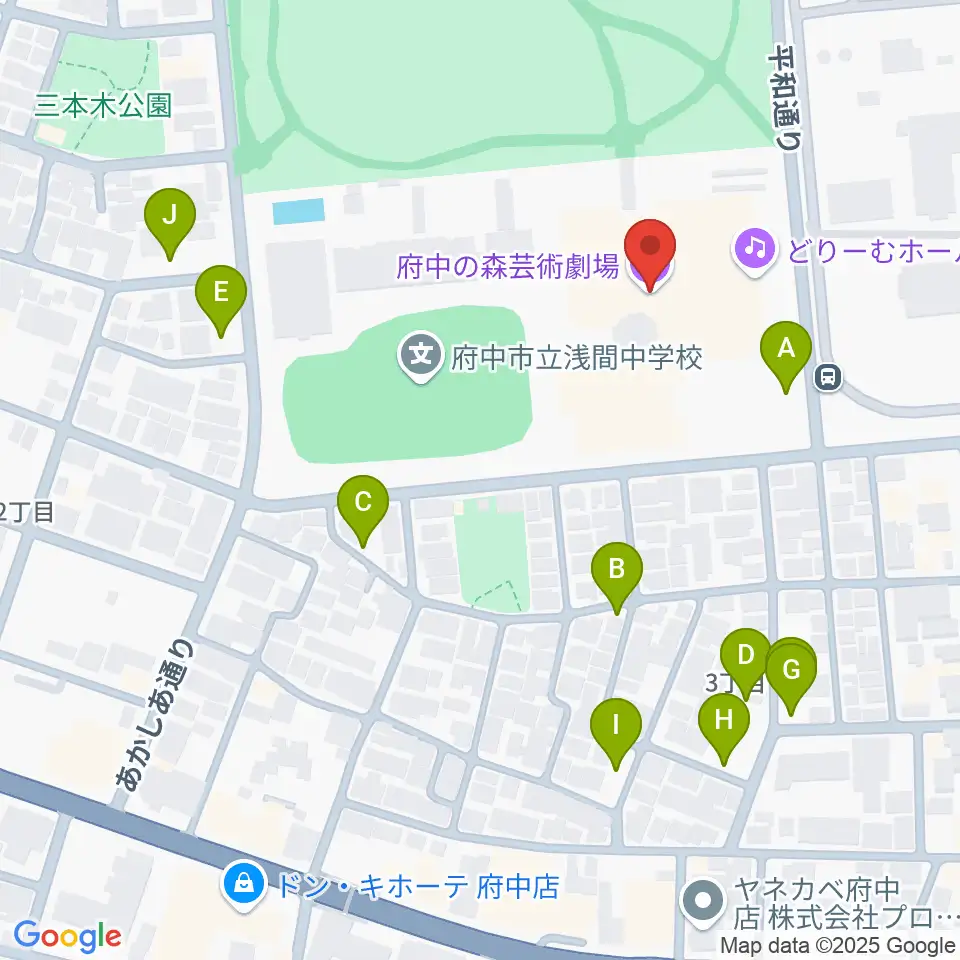 府中の森芸術劇場周辺の駐車場・コインパーキング一覧地図