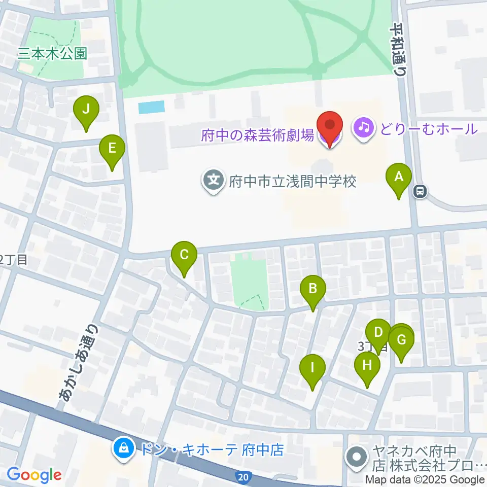 府中の森芸術劇場周辺の駐車場・コインパーキング一覧地図