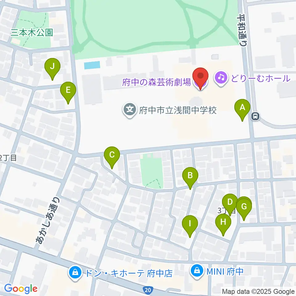 府中の森芸術劇場周辺の駐車場・コインパーキング一覧地図