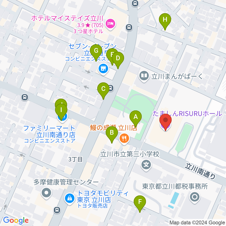 たましんRISURUホール周辺の駐車場・コインパーキング一覧地図