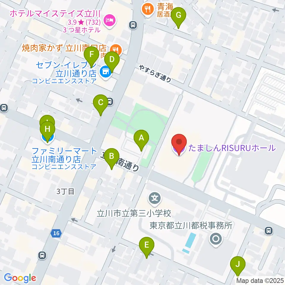 たましんRISURUホール周辺の駐車場・コインパーキング一覧地図