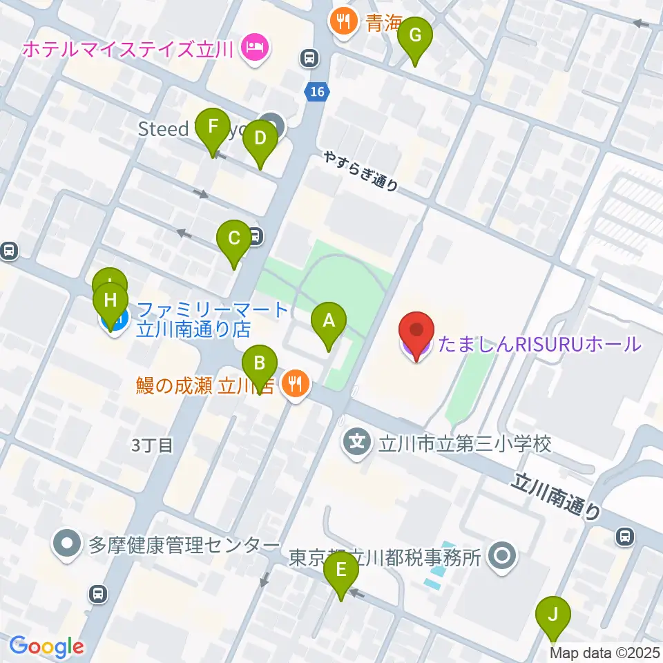 たましんRISURUホール周辺の駐車場・コインパーキング一覧地図