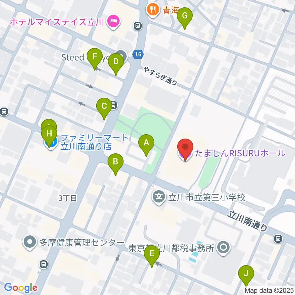 たましんRISURUホール周辺の駐車場・コインパーキング一覧地図