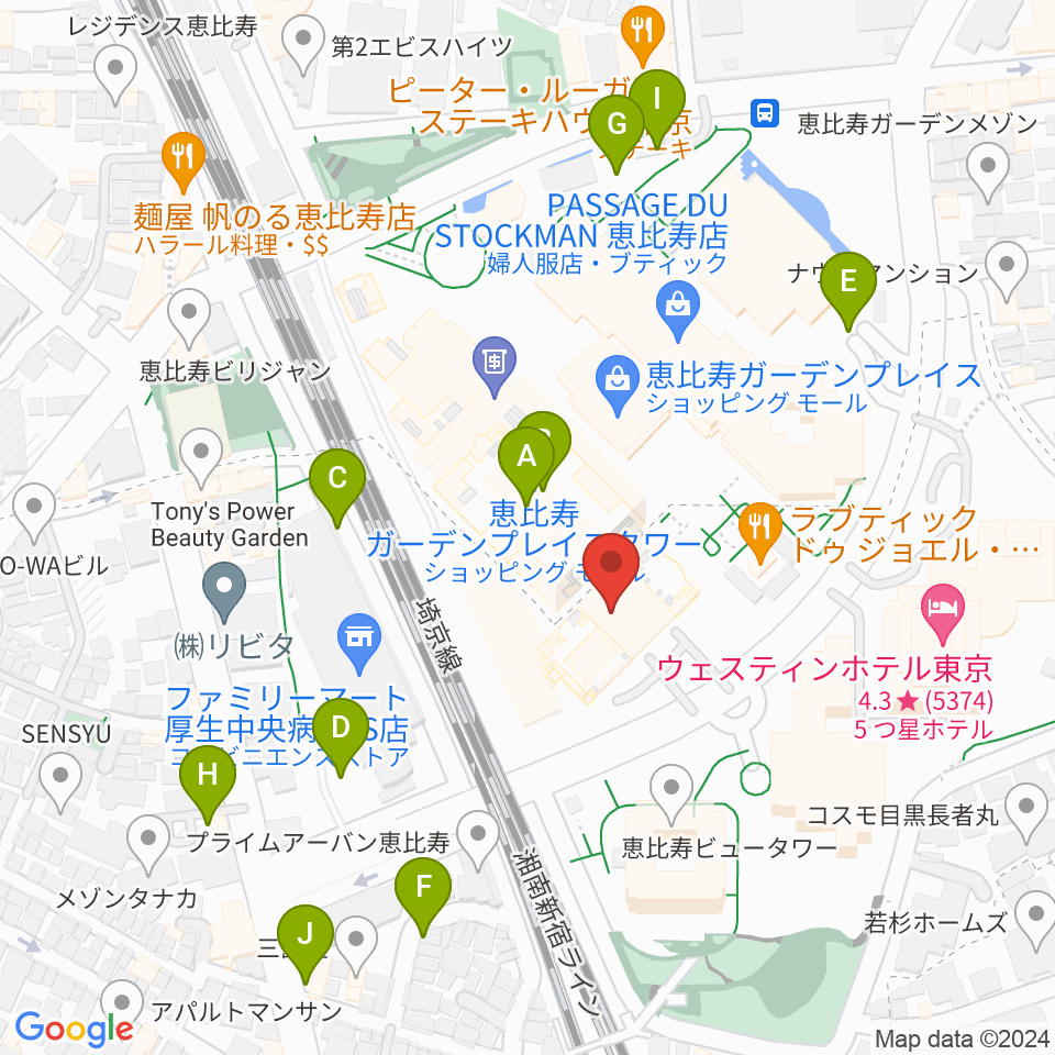 恵比寿ザ・ガーデンホール/ルーム周辺の駐車場・コインパーキング一覧地図