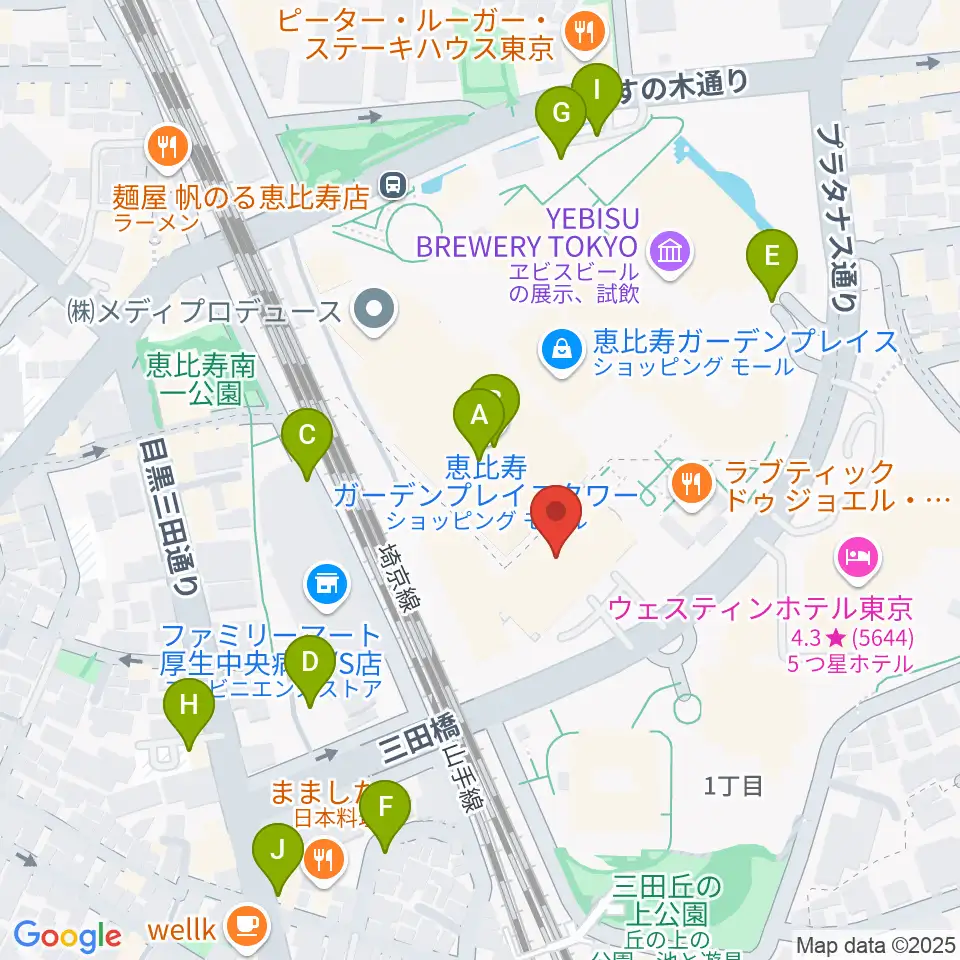 恵比寿ザ・ガーデンホール/ルーム周辺の駐車場・コインパーキング一覧地図