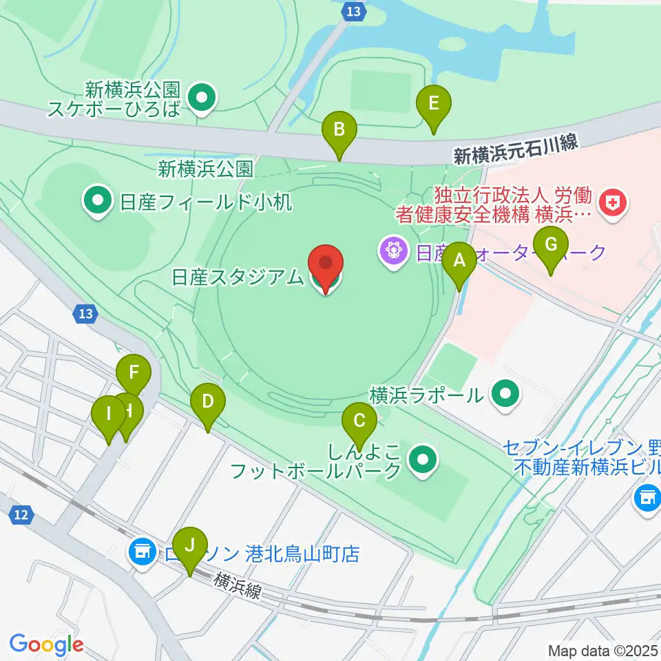 日産スタジアム周辺の駐車場・コインパーキング一覧地図