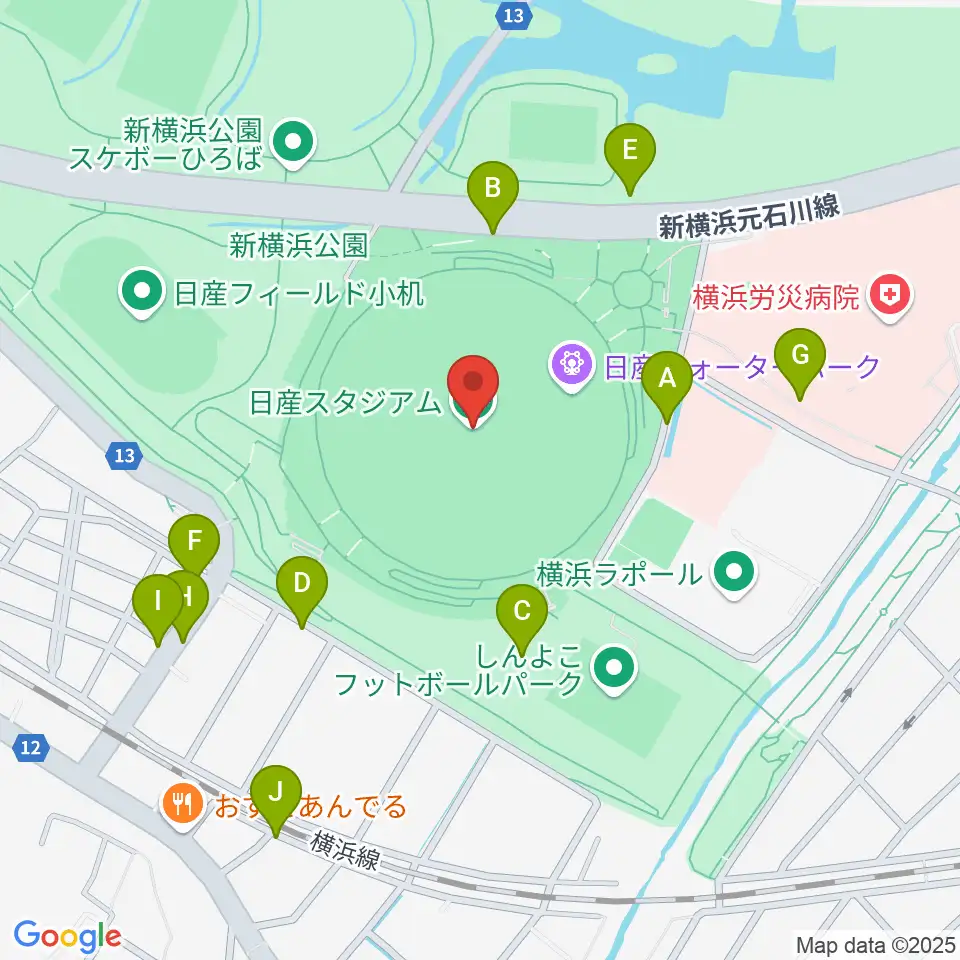 日産スタジアム周辺の駐車場・コインパーキング一覧地図