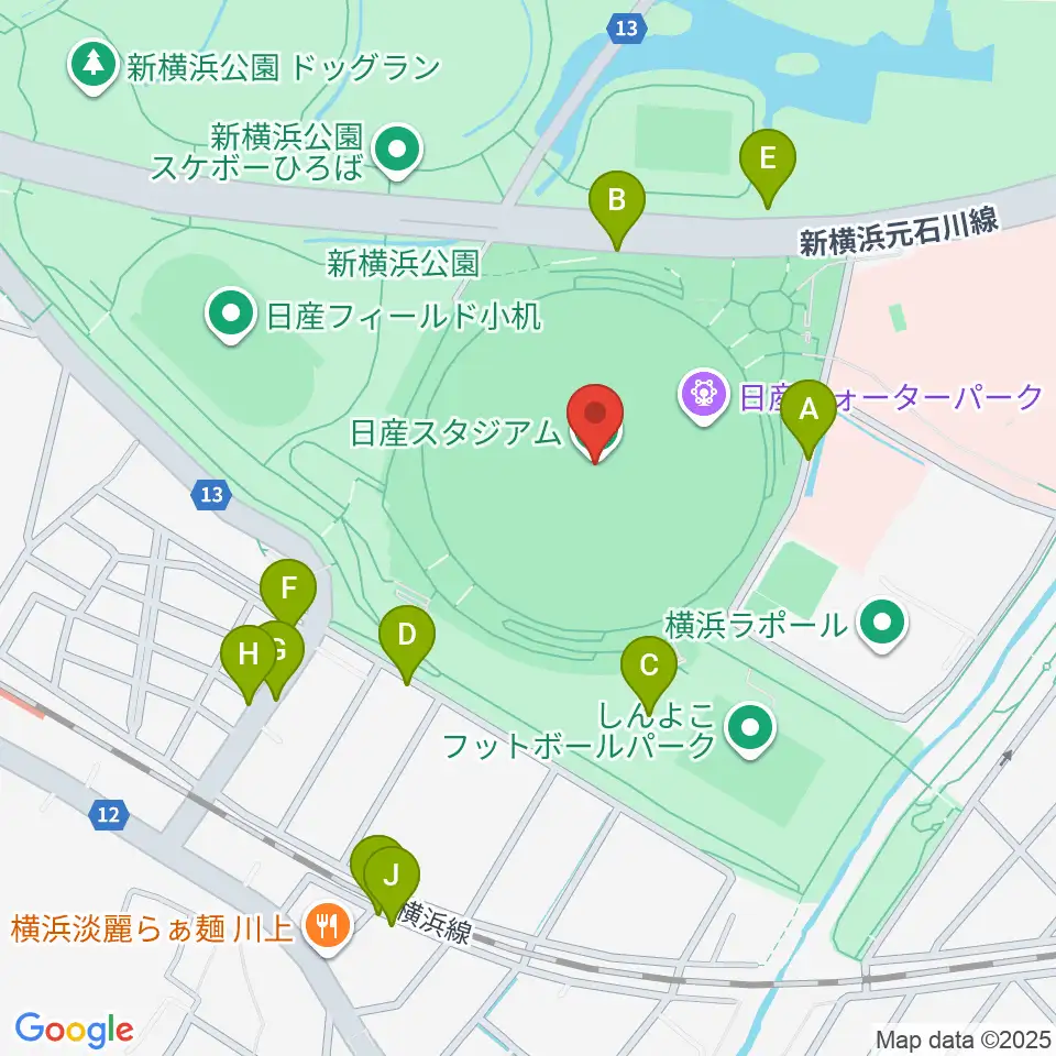 日産スタジアム周辺の駐車場・コインパーキング一覧地図