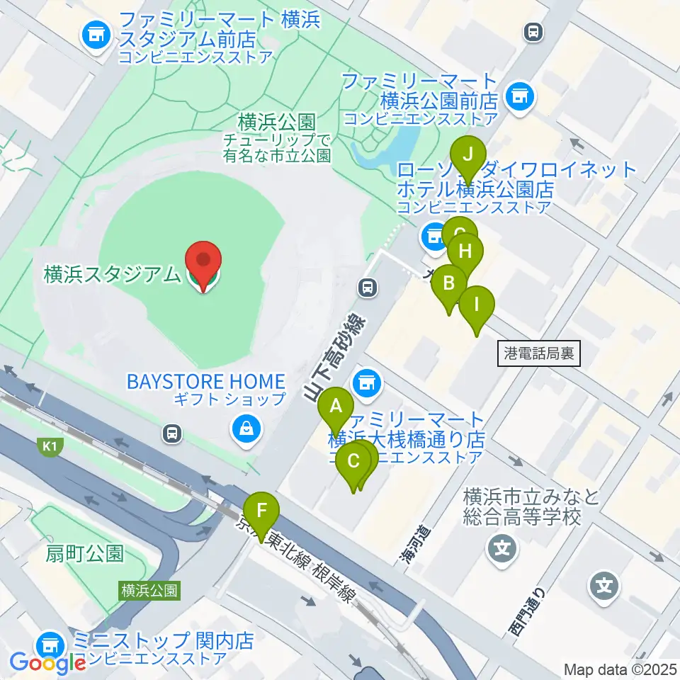 横浜スタジアム周辺の駐車場・コインパーキング一覧地図
