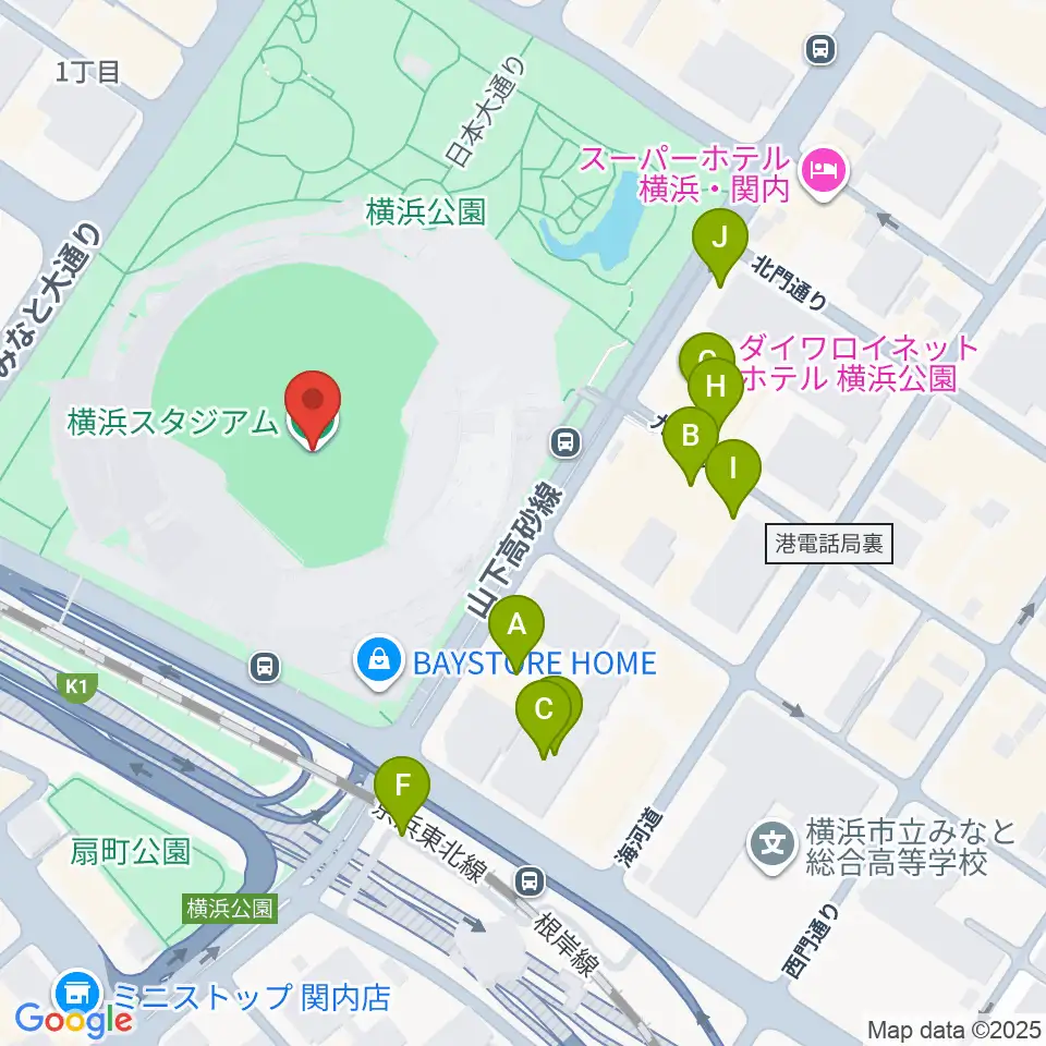 横浜スタジアム周辺の駐車場・コインパーキング一覧地図