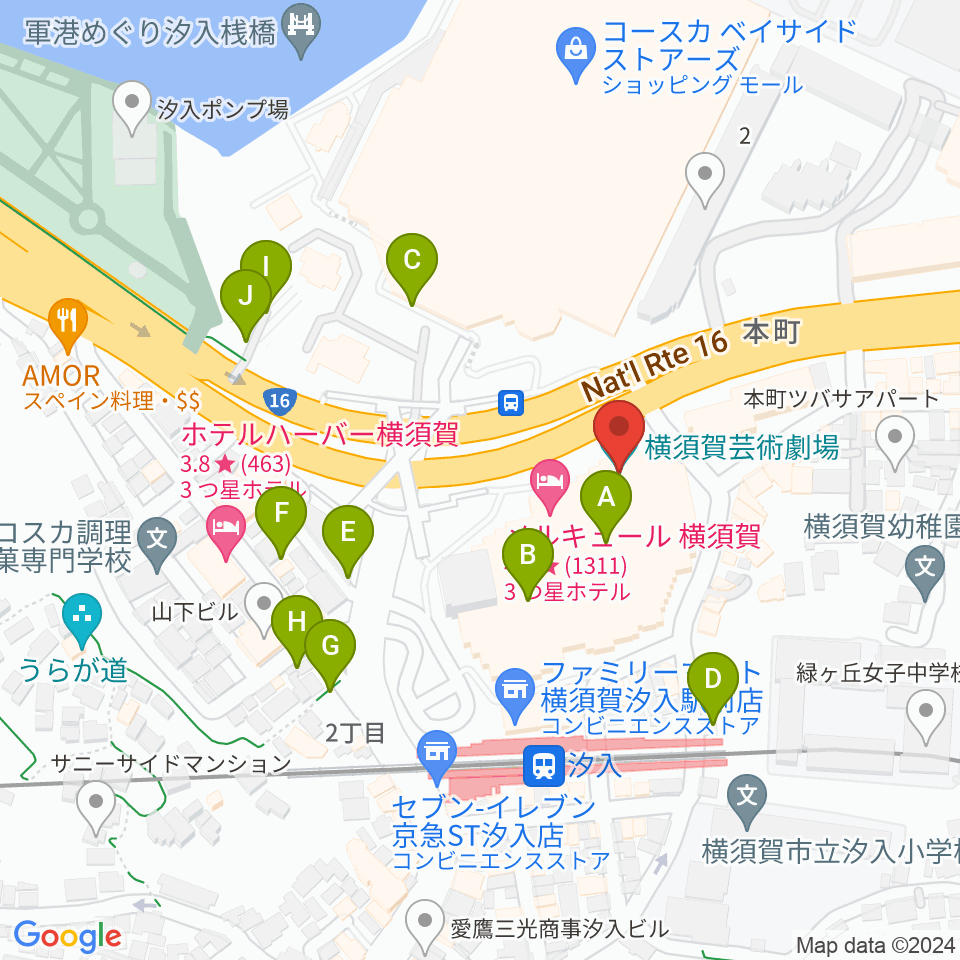 横須賀芸術劇場周辺の駐車場・コインパーキング一覧地図