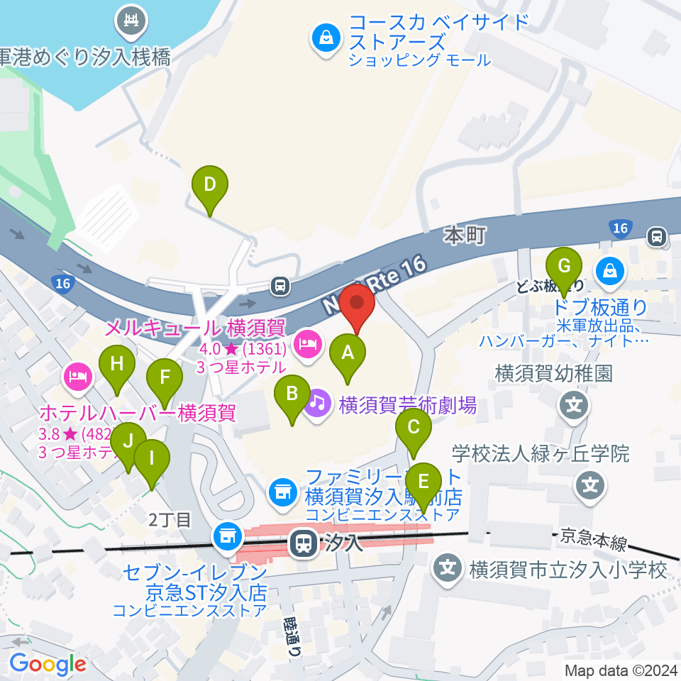 横須賀芸術劇場周辺の駐車場・コインパーキング一覧地図