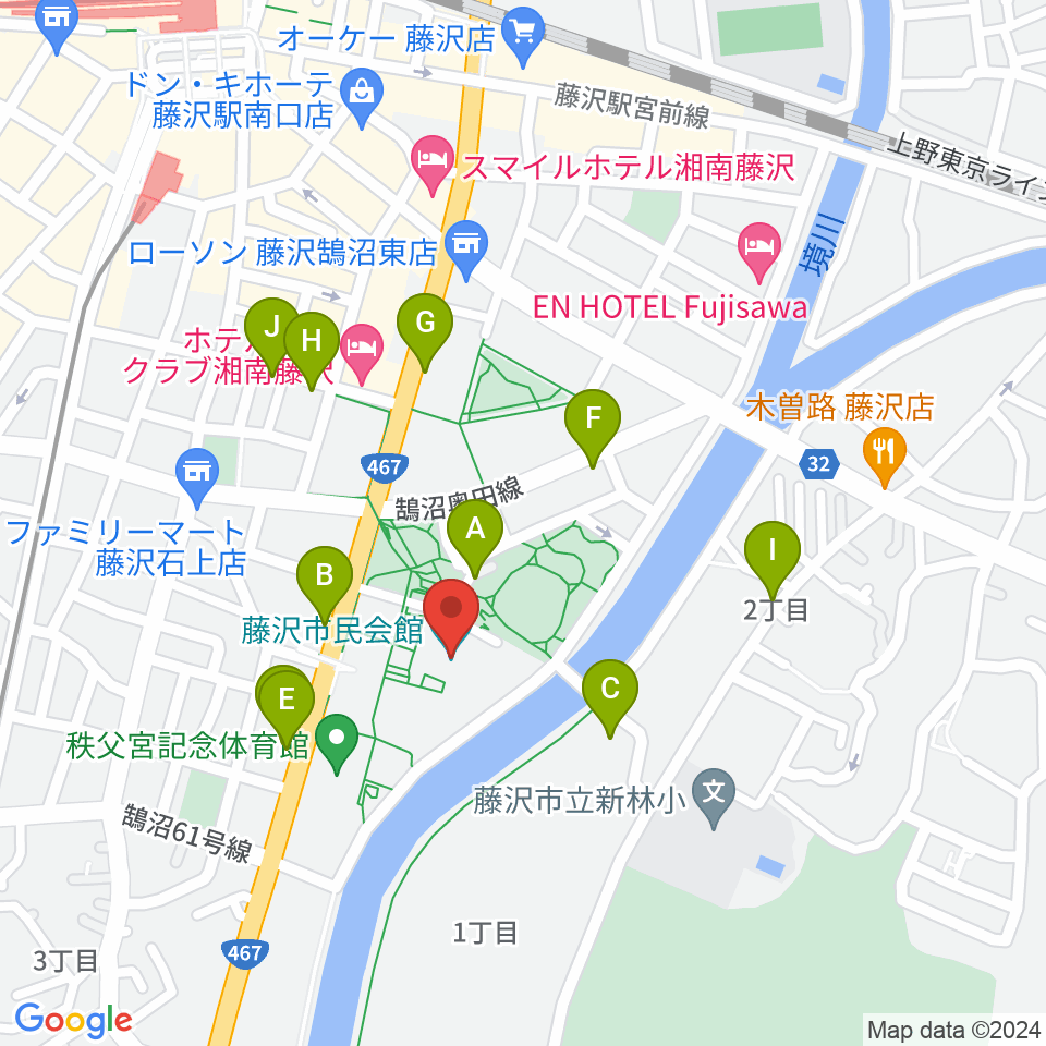 藤沢市民会館周辺の駐車場・コインパーキング一覧地図