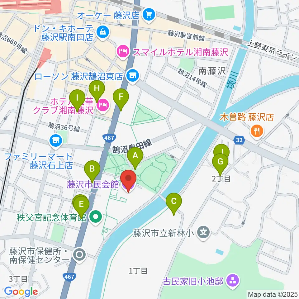 藤沢市民会館周辺の駐車場・コインパーキング一覧地図