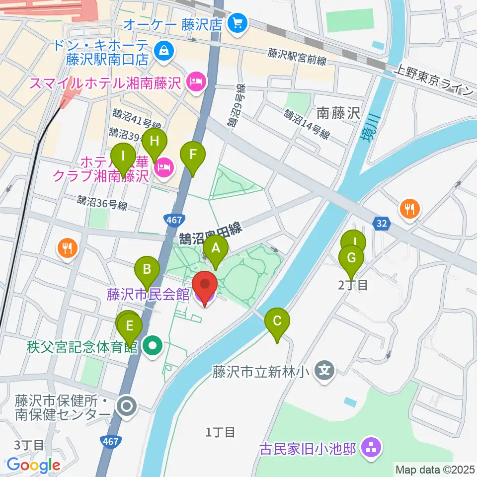 藤沢市民会館周辺の駐車場・コインパーキング一覧地図