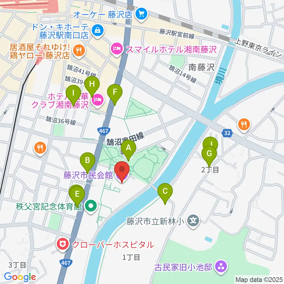 藤沢市民会館周辺の駐車場・コインパーキング一覧地図