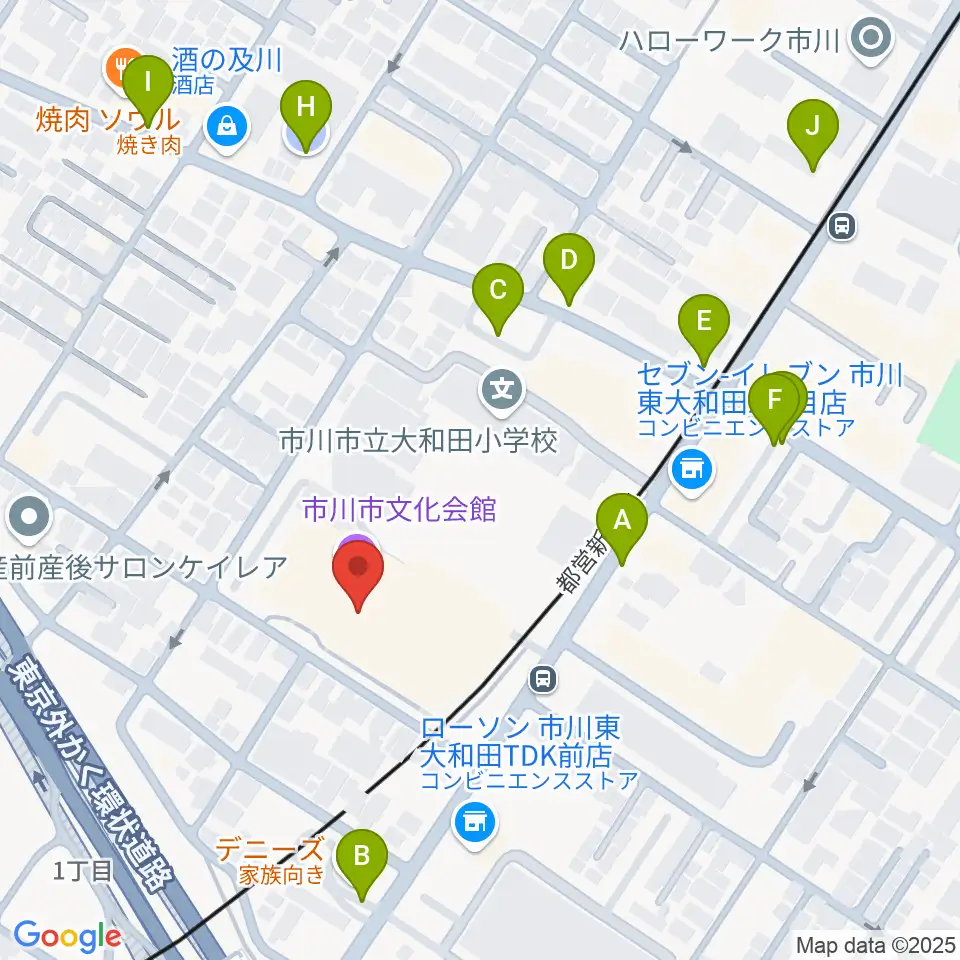 市川市文化会館周辺の駐車場・コインパーキング一覧地図