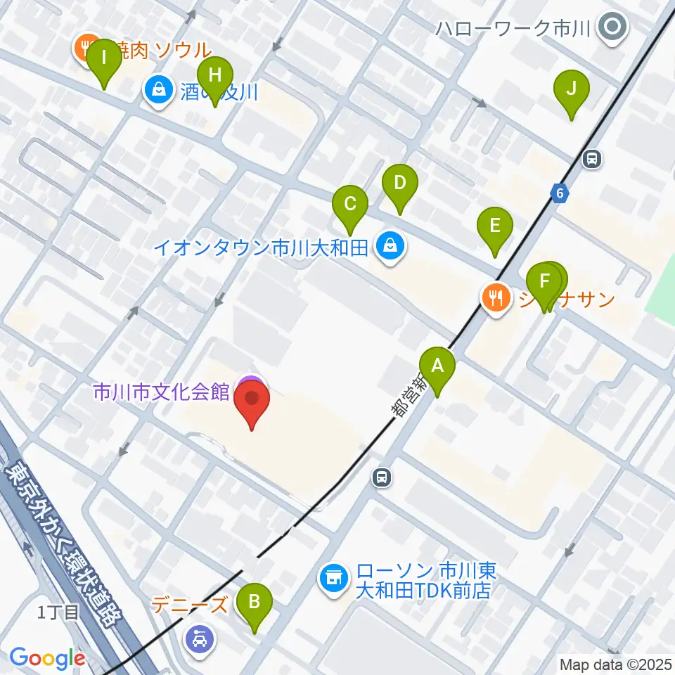 市川市文化会館周辺の駐車場・コインパーキング一覧地図
