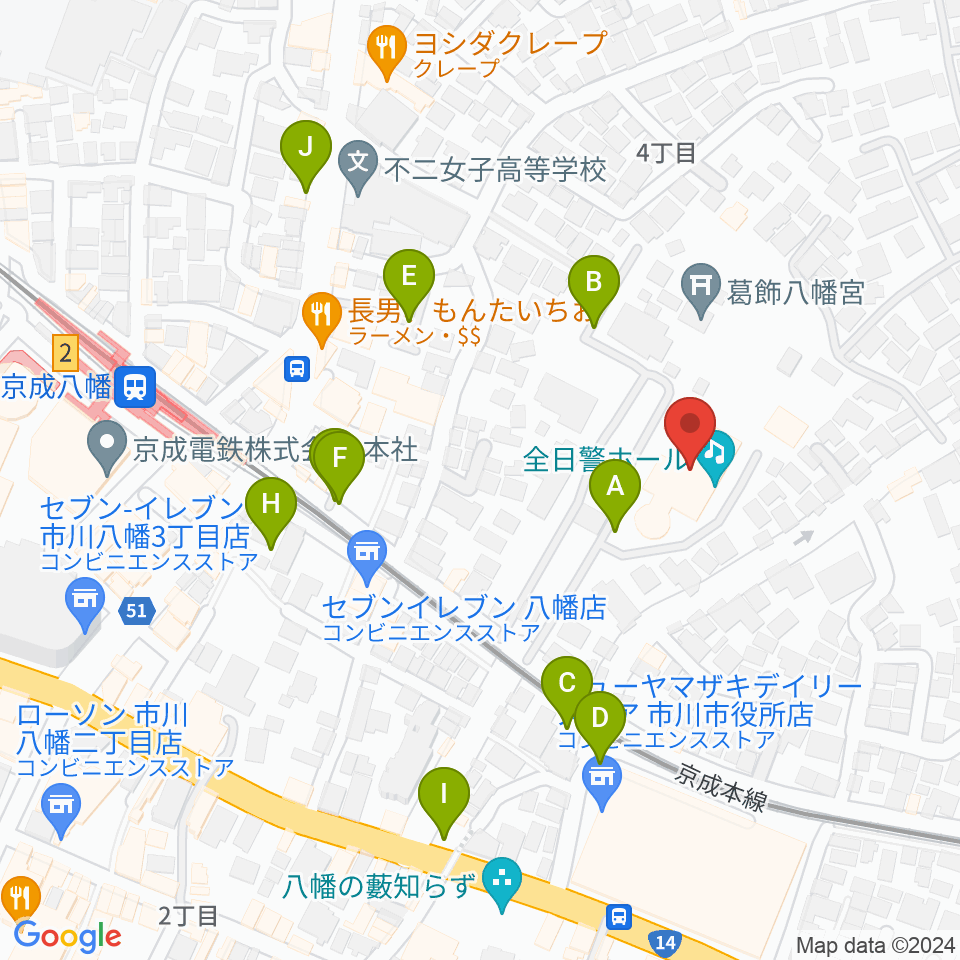 全日警ホール周辺の駐車場・コインパーキング一覧地図