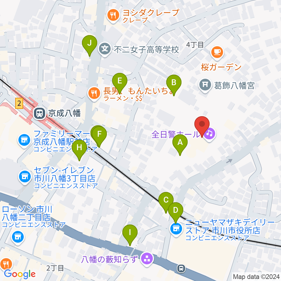 全日警ホール周辺の駐車場・コインパーキング一覧地図