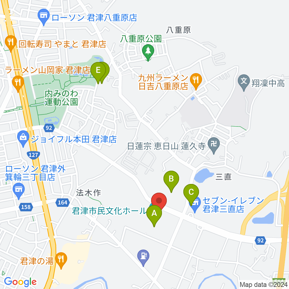 君津市民文化ホール周辺の駐車場・コインパーキング一覧地図