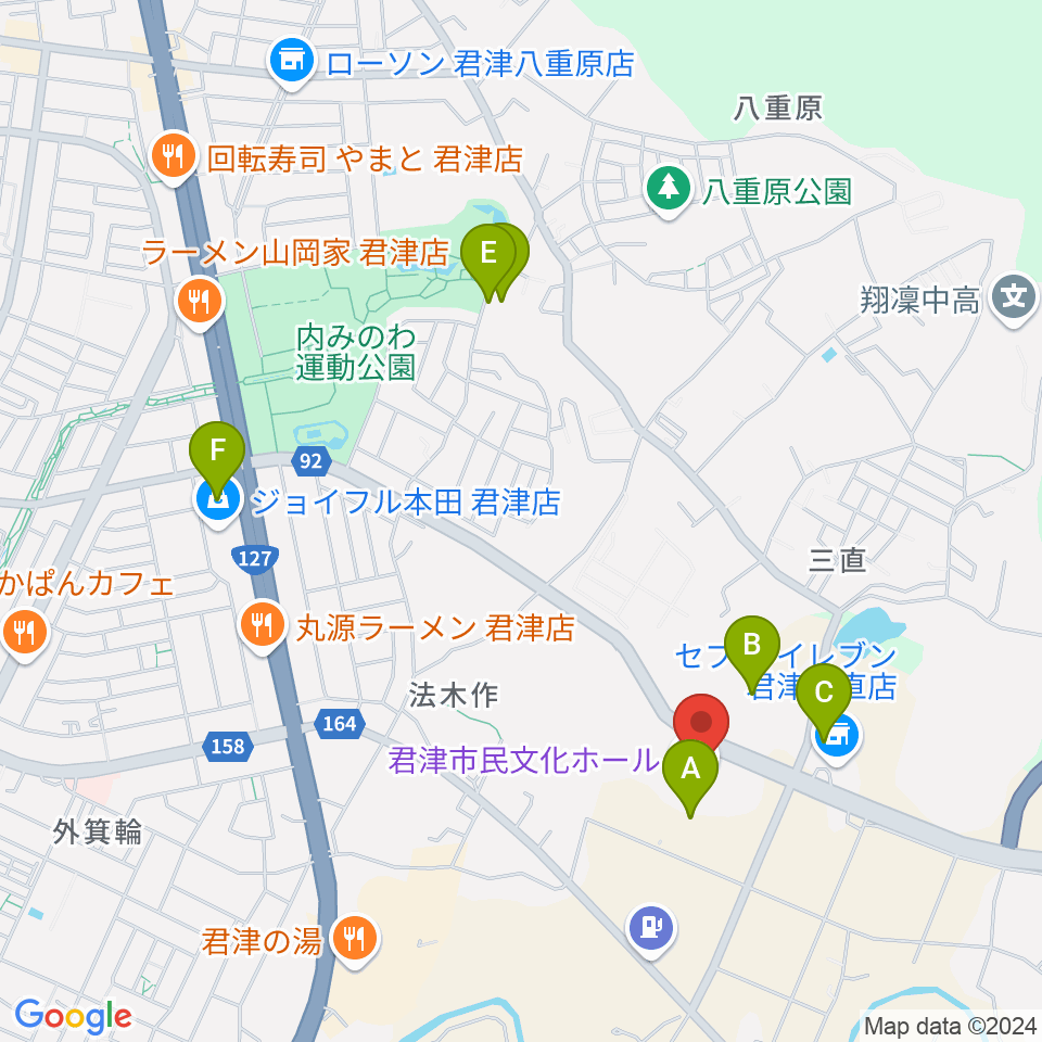 君津市民文化ホール周辺の駐車場・コインパーキング一覧地図