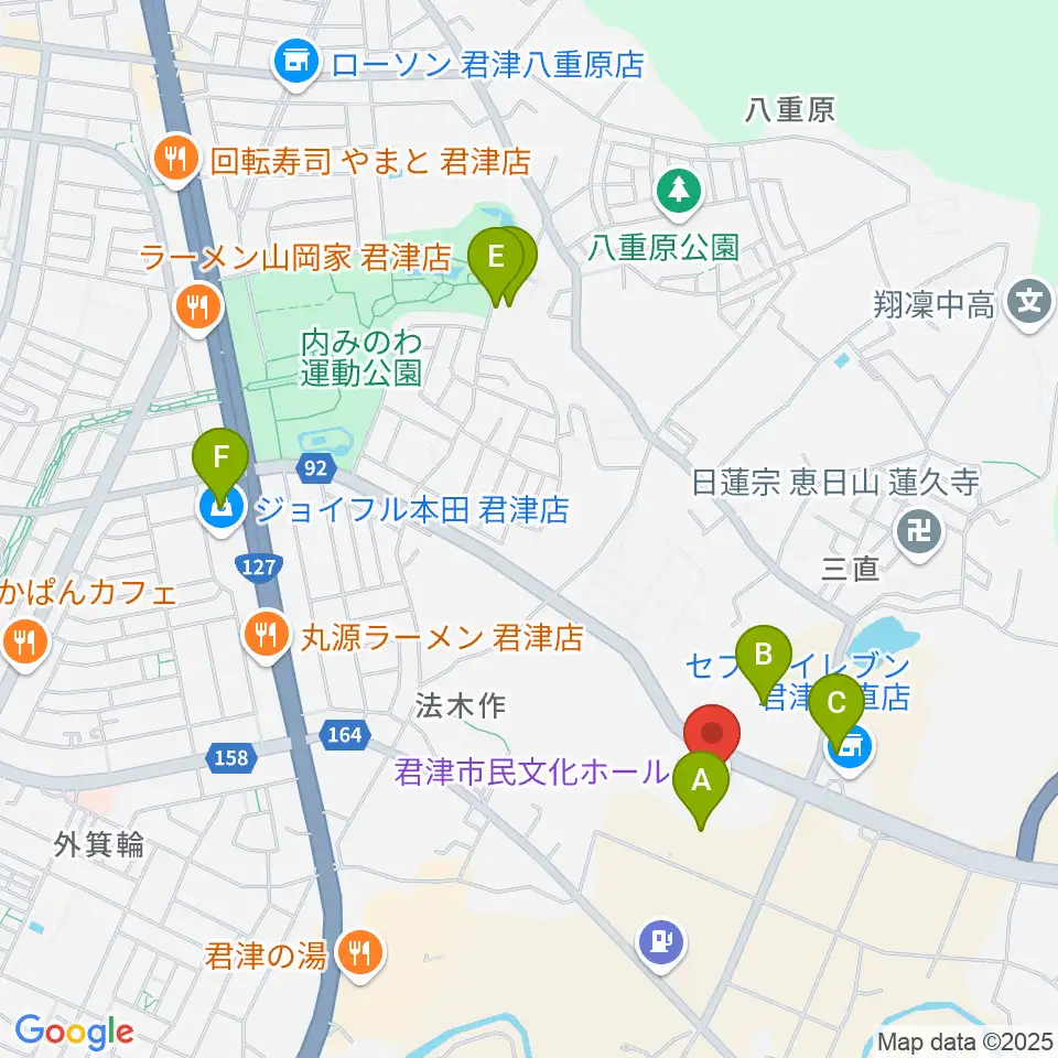 君津市民文化ホール周辺の駐車場・コインパーキング一覧地図