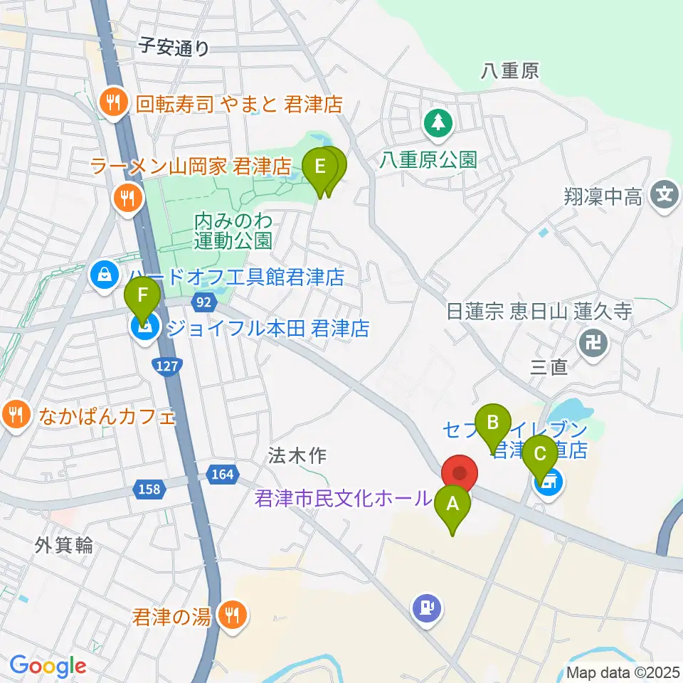 君津市民文化ホール周辺の駐車場・コインパーキング一覧地図
