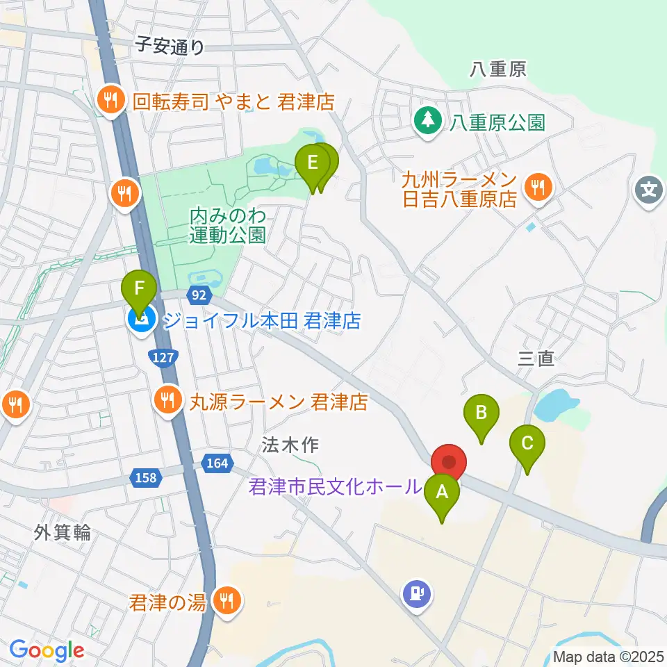 君津市民文化ホール周辺の駐車場・コインパーキング一覧地図