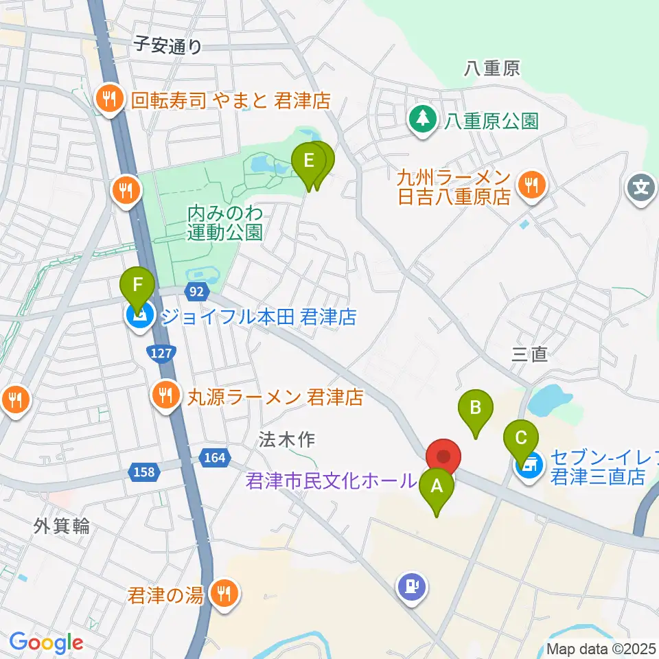 君津市民文化ホール周辺の駐車場・コインパーキング一覧地図