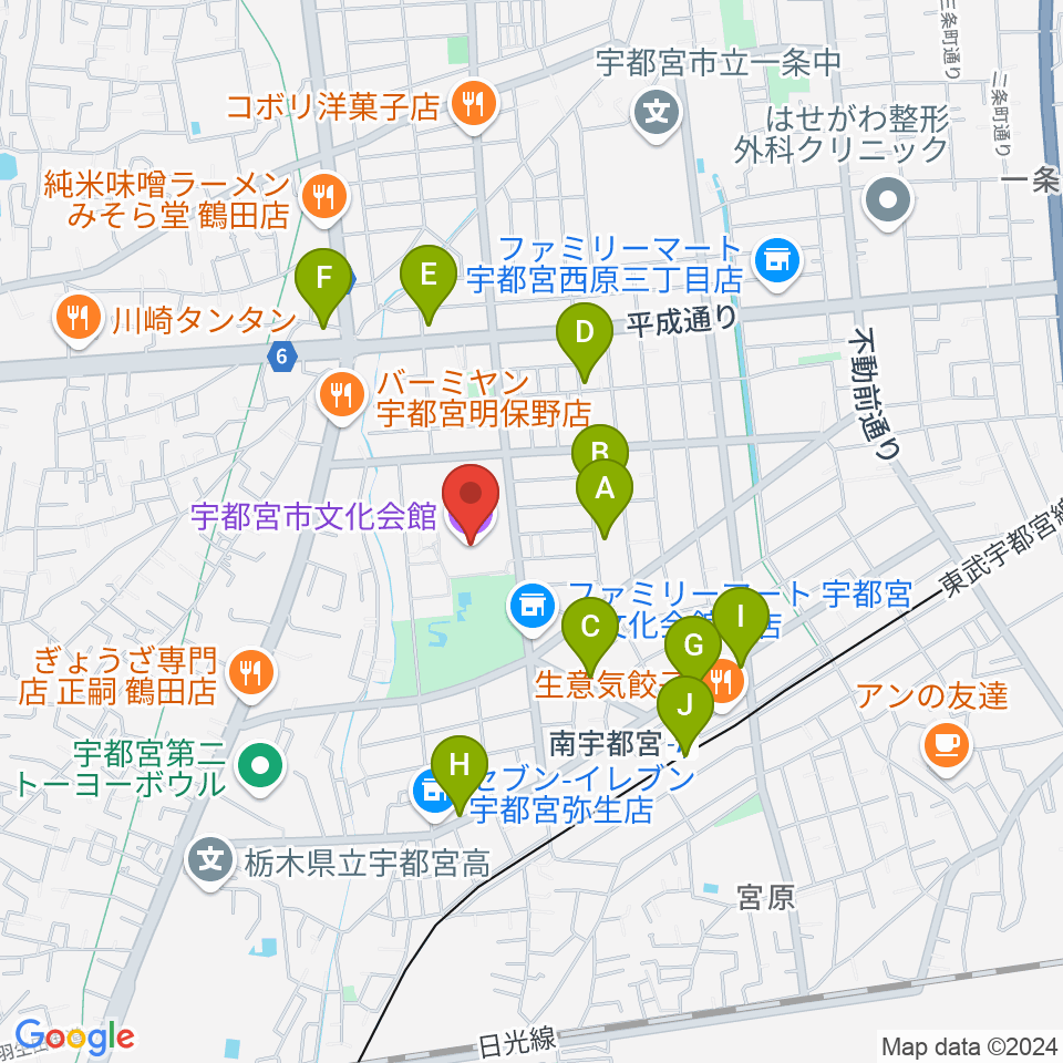 宇都宮市文化会館周辺の駐車場・コインパーキング一覧地図