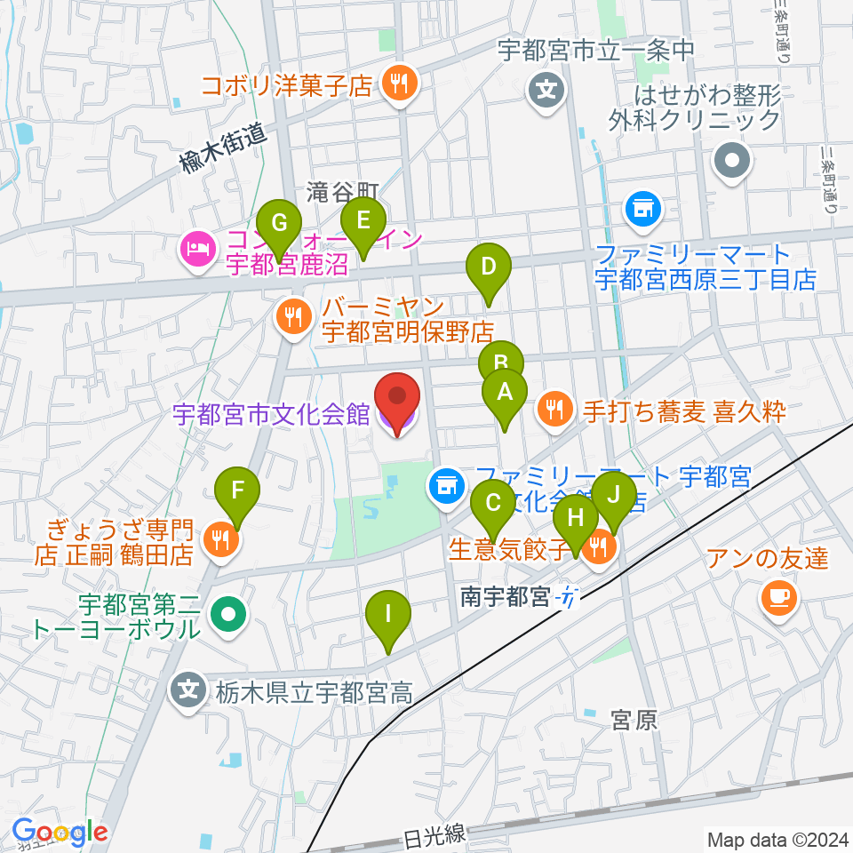 宇都宮市文化会館周辺の駐車場・コインパーキング一覧地図