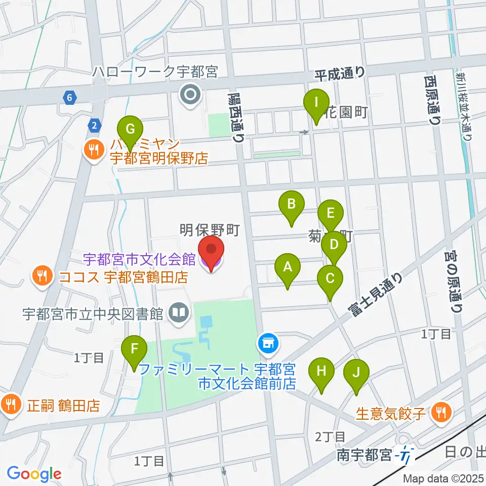 宇都宮市文化会館周辺の駐車場・コインパーキング一覧地図