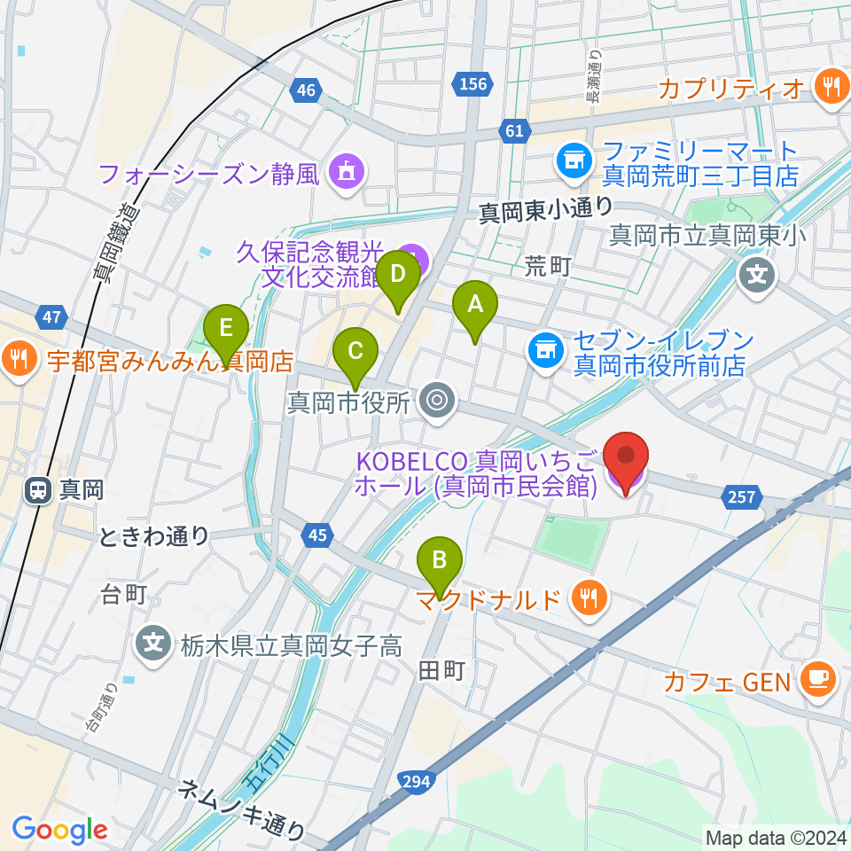 KOBELCO真岡いちごホール周辺の駐車場・コインパーキング一覧地図