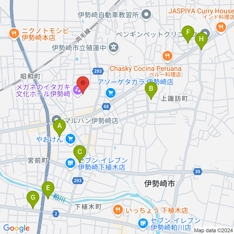 メガネのイタガキ文化ホール伊勢崎周辺の駐車場・コインパーキング一覧地図