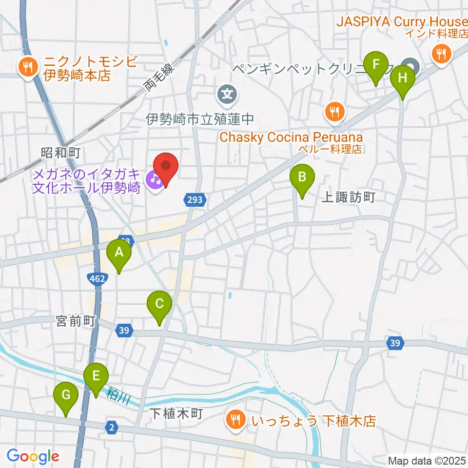 メガネのイタガキ文化ホール伊勢崎周辺の駐車場・コインパーキング一覧地図