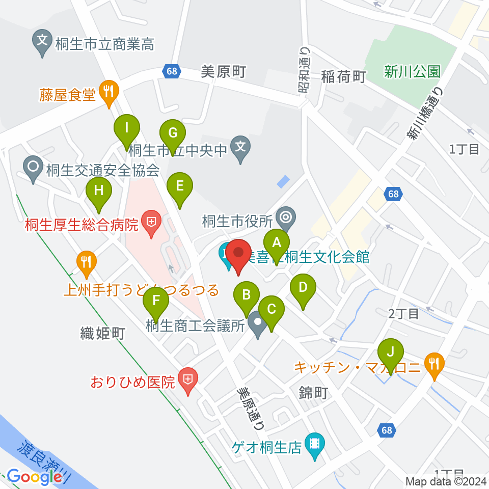 美喜仁桐生文化会館周辺の駐車場・コインパーキング一覧地図