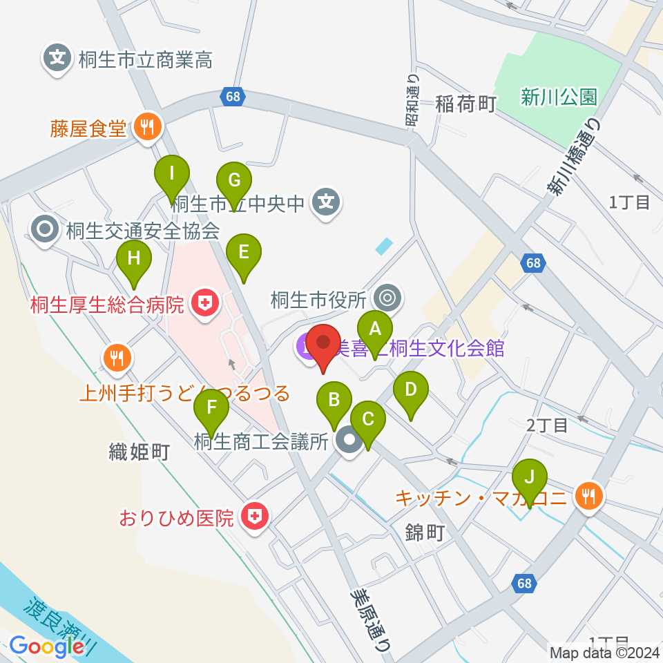 美喜仁桐生文化会館周辺の駐車場・コインパーキング一覧地図