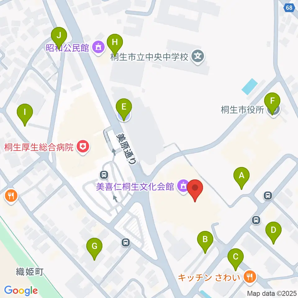 美喜仁桐生文化会館周辺の駐車場・コインパーキング一覧地図