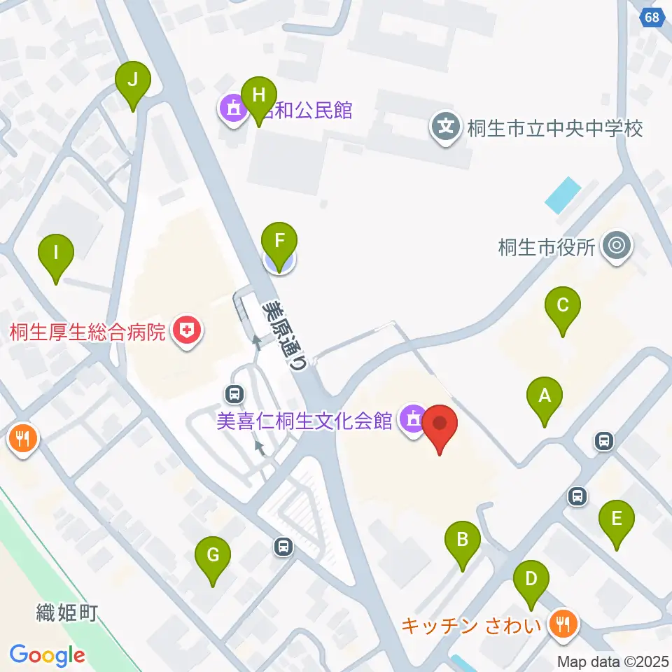 美喜仁桐生文化会館周辺の駐車場・コインパーキング一覧地図