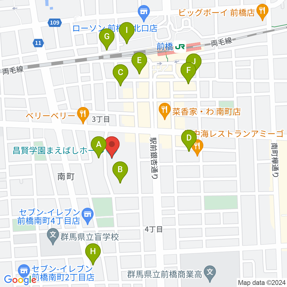 昌賢学園まえばしホール周辺の駐車場・コインパーキング一覧地図