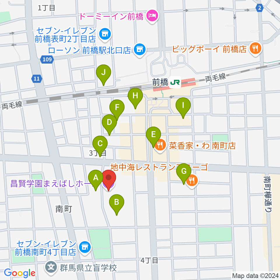 昌賢学園まえばしホール周辺の駐車場・コインパーキング一覧地図