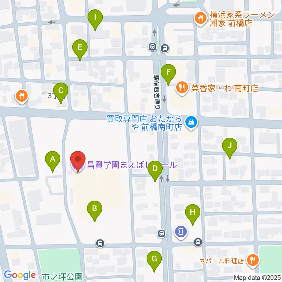 昌賢学園まえばしホール周辺の駐車場・コインパーキング一覧地図