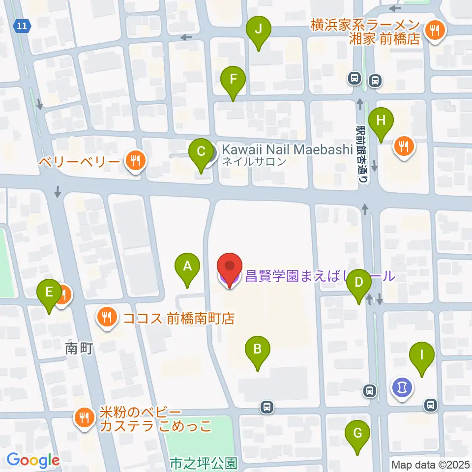 昌賢学園まえばしホール周辺の駐車場・コインパーキング一覧地図