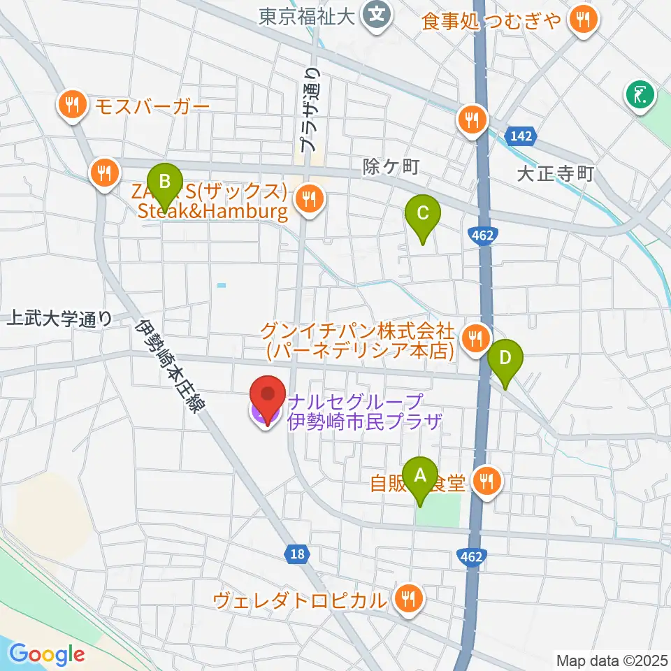 ナルセグループ伊勢崎市民プラザ周辺の駐車場・コインパーキング一覧地図